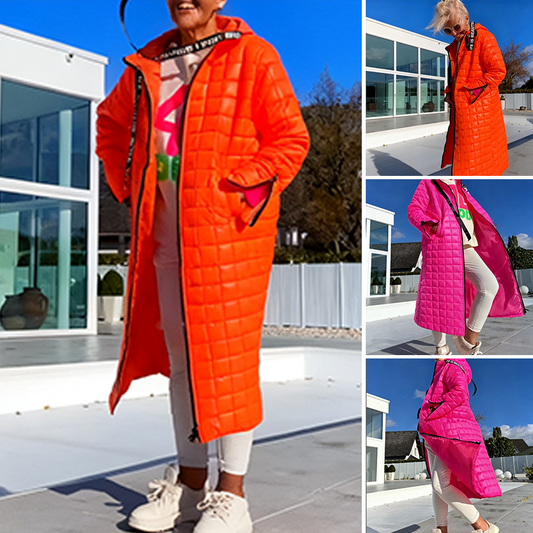 Trendige Lange Stepp-Daunenjacke mit Kapuze für Damen | Winterkollektion 2025 | Weihnachtsrabatt bis –40 % 🎄