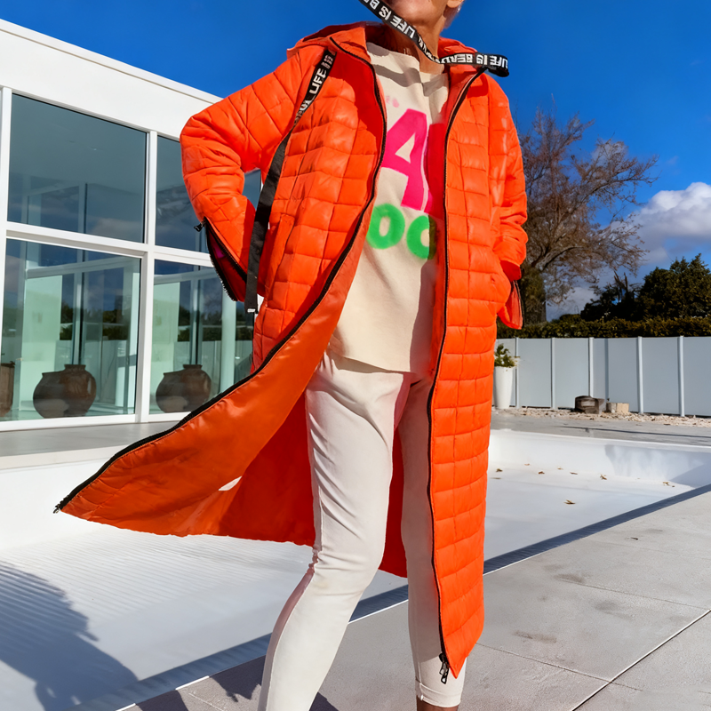 Trendige Lange Stepp-Daunenjacke mit Kapuze für Damen | Winterkollektion 2025 | Weihnachtsrabatt bis –40 % 🎄