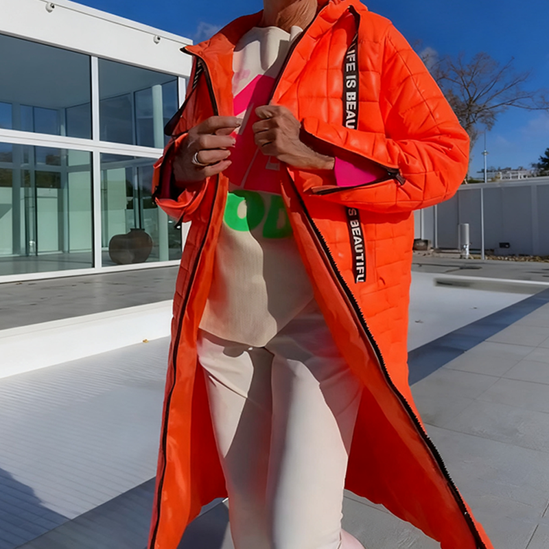 Trendige Lange Stepp-Daunenjacke mit Kapuze für Damen | Winterkollektion 2025 | Weihnachtsrabatt bis –40 % 🎄