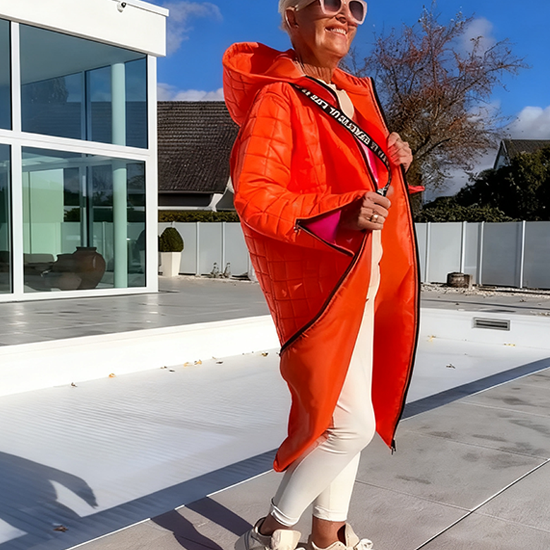 Trendige Lange Stepp-Daunenjacke mit Kapuze für Damen | Winterkollektion 2025 | Weihnachtsrabatt bis –40 % 🎄