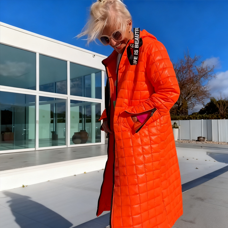 Trendige Lange Stepp-Daunenjacke mit Kapuze für Damen | Winterkollektion 2025 | Weihnachtsrabatt bis –40 % 🎄