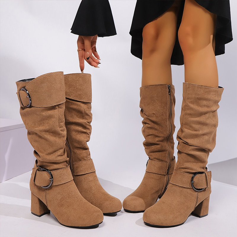 Bottes en daim pour femme avec boucle, mi-hautes