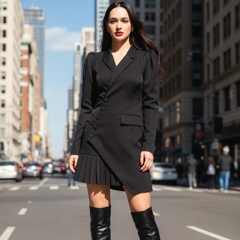 🔥 Robe blazer mini plissée à boutons Kuschelwohl™ – Élégante robe blazer mini plissée | Réduction de Noël –30 % 🎁