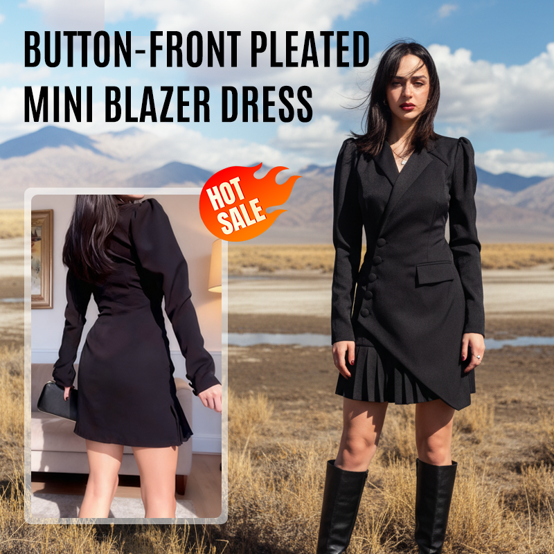 🔥 Robe blazer mini plissée à boutons Kuschelwohl™ – Élégante robe blazer mini plissée | Réduction de Noël –30 % 🎁