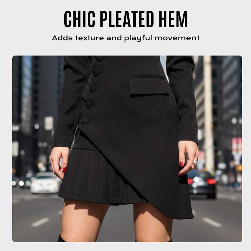 🔥 Robe blazer mini plissée à boutons Kuschelwohl™ – Élégante robe blazer mini plissée | Réduction de Noël –30 % 🎁