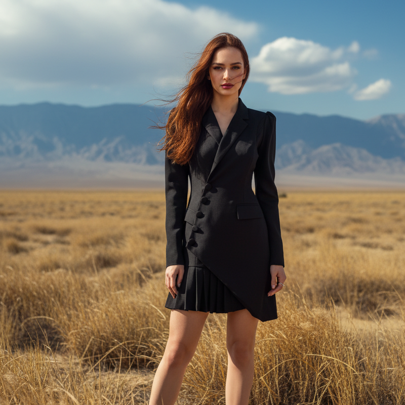 🔥 Robe blazer mini plissée à boutons Kuschelwohl™ – Élégante robe blazer mini plissée | Réduction de Noël –30 % 🎁