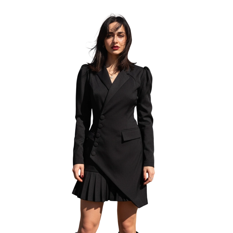 🔥 Robe blazer mini plissée à boutons Kuschelwohl™ – Élégante robe blazer mini plissée | Réduction de Noël –30 % 🎁
