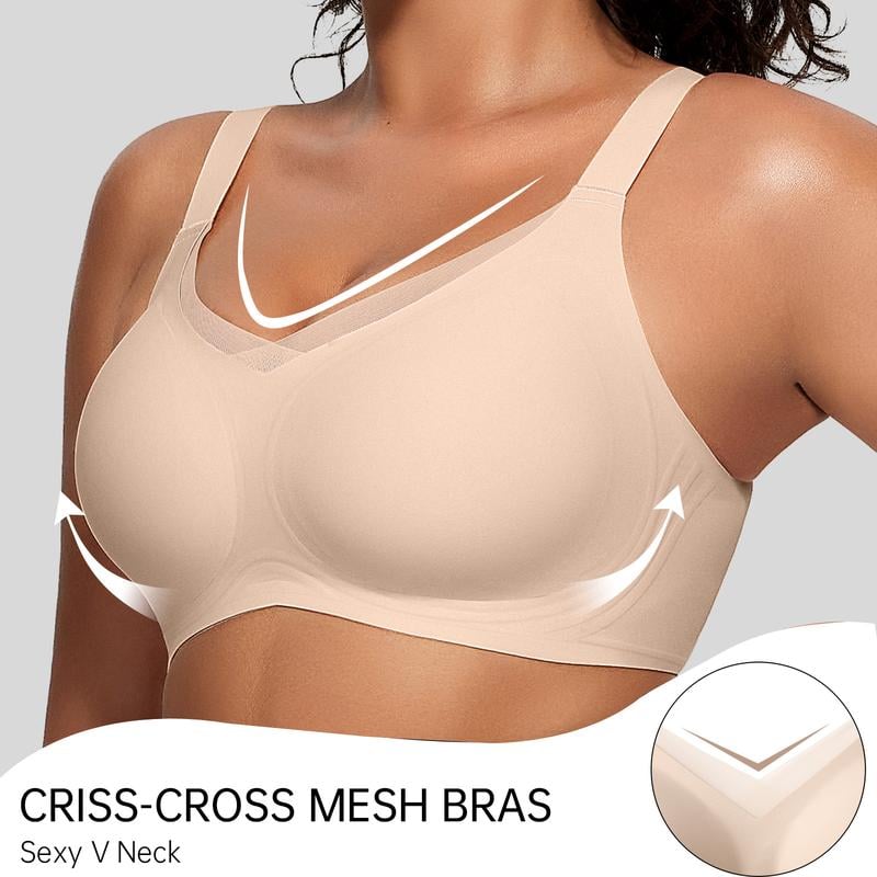 💖DERNIER JOUR -50%💷Soutien-gorge push-up sans armatures et sans coutures en maille avec décolleté en V pour femmes