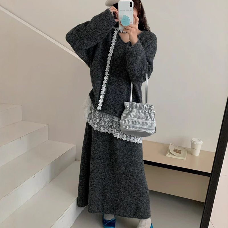 Ensemble deux pièces en maille pour femme : pull et jupe