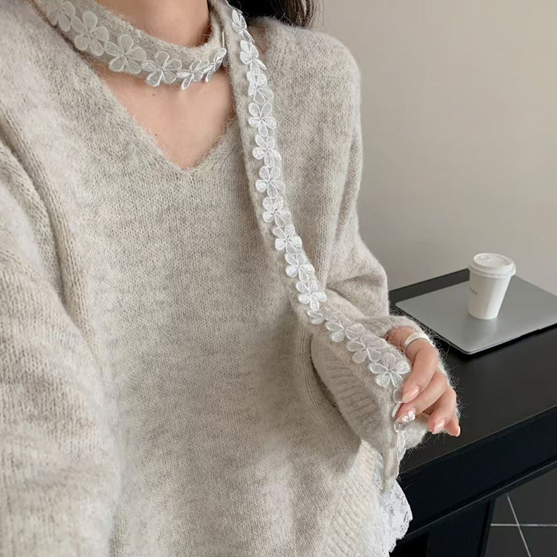 Ensemble deux pièces en maille pour femme : pull et jupe