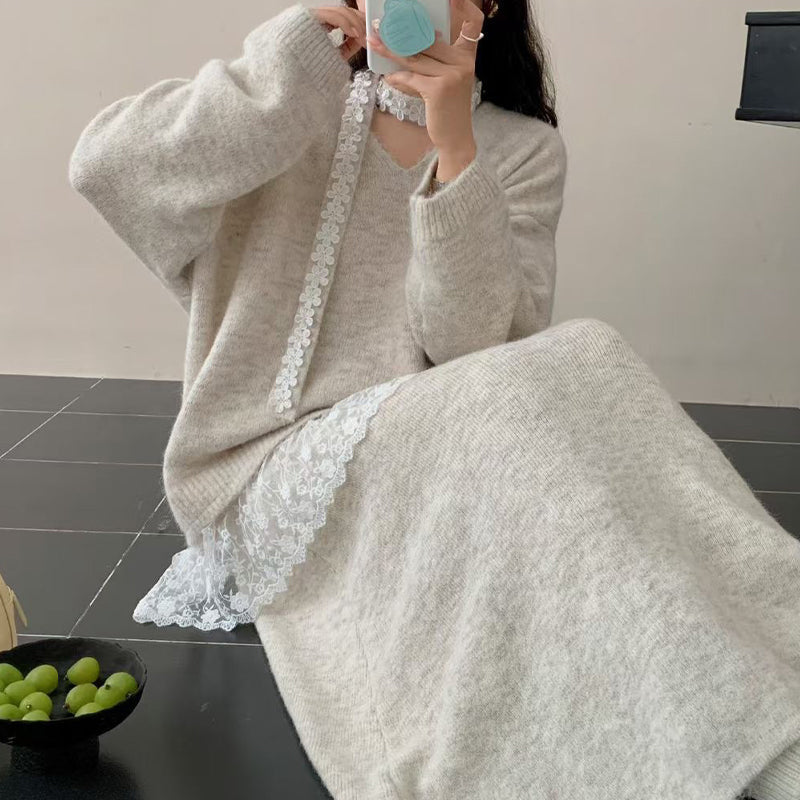Ensemble deux pièces en maille pour femme : pull et jupe