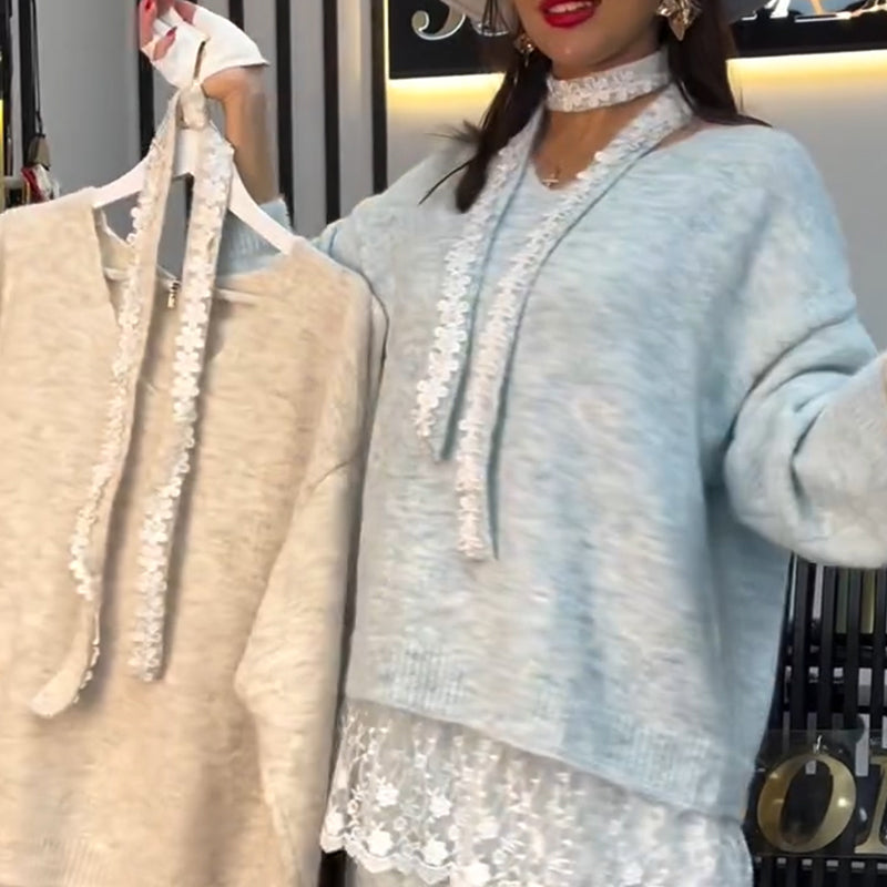 Ensemble deux pièces en maille pour femme : pull et jupe