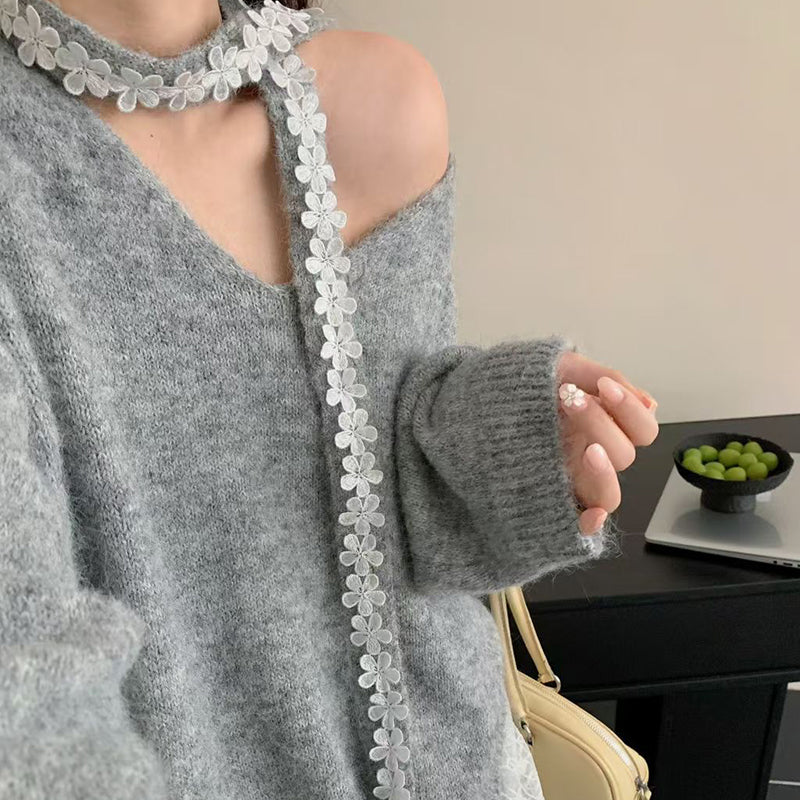 Ensemble deux pièces en maille pour femme : pull et jupe