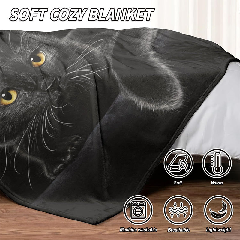 💖Black-Friday-Mega-Angebot – 50 % Rabatt!💖Verstärkte Ultra-Warme Bettdecke mit Schwarz Katze Motiv für die Bettkante