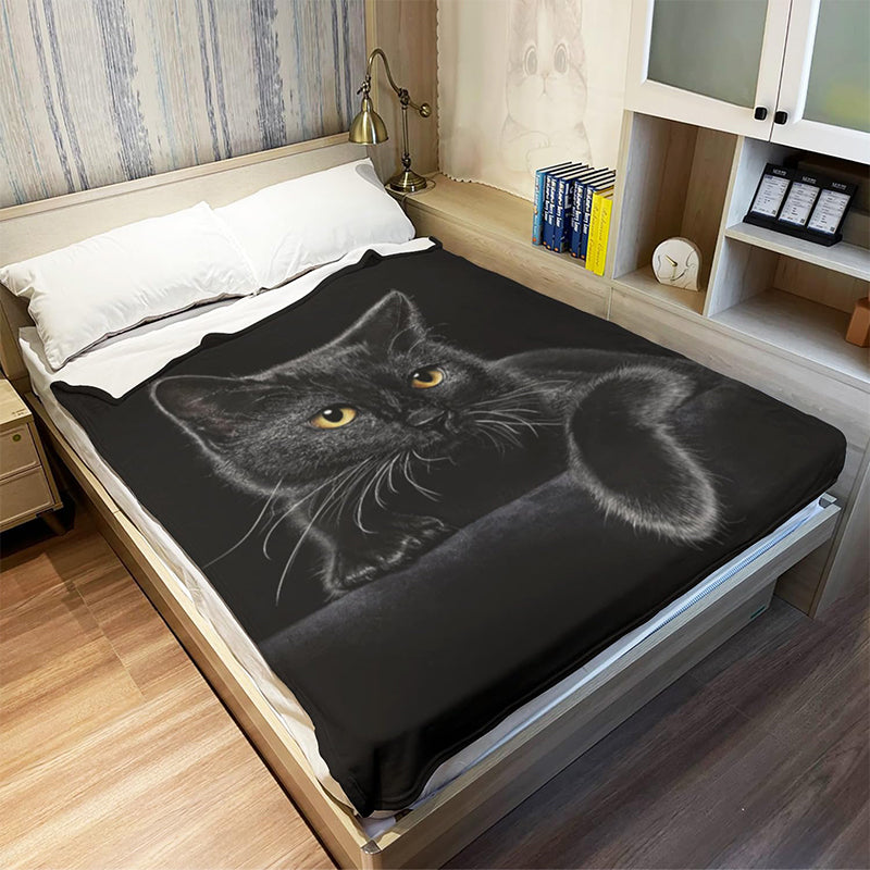 💖Méga offre du Black Friday ! – 50 % de réduction !💖Couette ultra-chaude renforcée avec motif chat noir pour le bord du lit