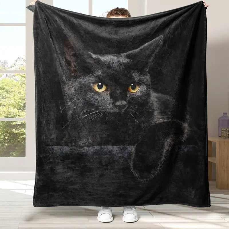 💖Black-Friday-Mega-Angebot – 50 % Rabatt!💖Verstärkte Ultra-Warme Bettdecke mit Schwarz Katze Motiv für die Bettkante