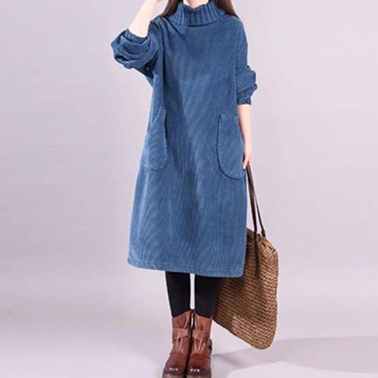 Robe longue en velours côtelé à col montant Kuschelwohl™ – Coupe décontractée (Grandes soldes de Noël 🎄)