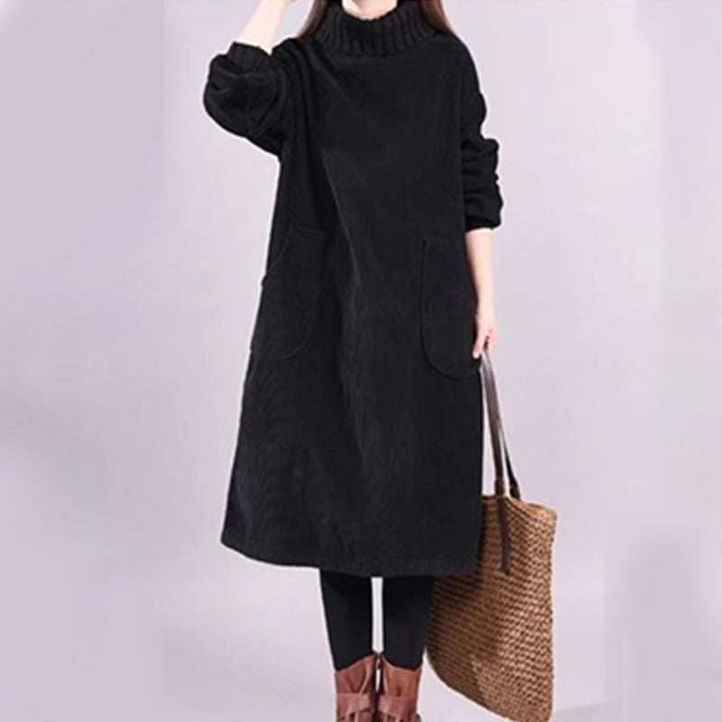 Robe longue en velours côtelé à col montant Kuschelwohl™ – Coupe décontractée (Grandes soldes de Noël 🎄)