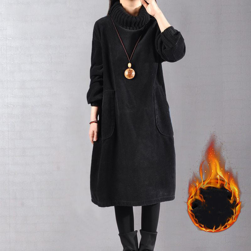 Robe longue en velours côtelé à col montant Kuschelwohl™ – Coupe décontractée (Grandes soldes de Noël 🎄)