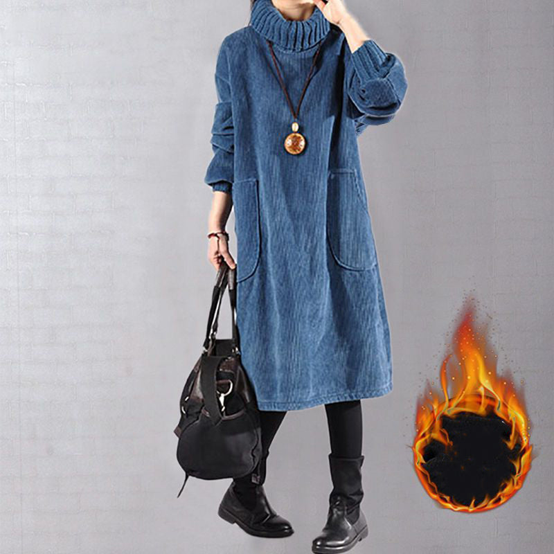 Robe longue en velours côtelé à col montant Kuschelwohl™ – Coupe décontractée (Grandes soldes de Noël 🎄)
