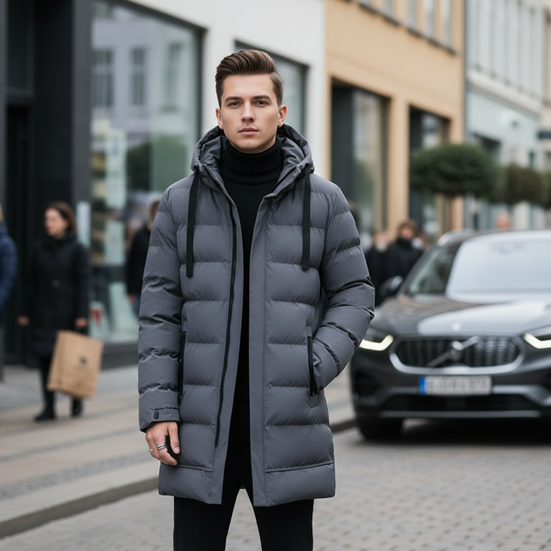 (Geschenk-Tipp) Kuschelwohl™ Mittellange Herren-Steppjacke mit Kapuze – Das perfekte Geschenk für Papa 🎁 – 🎄 Weihnachts-Sale & Sofort-Rabatt
