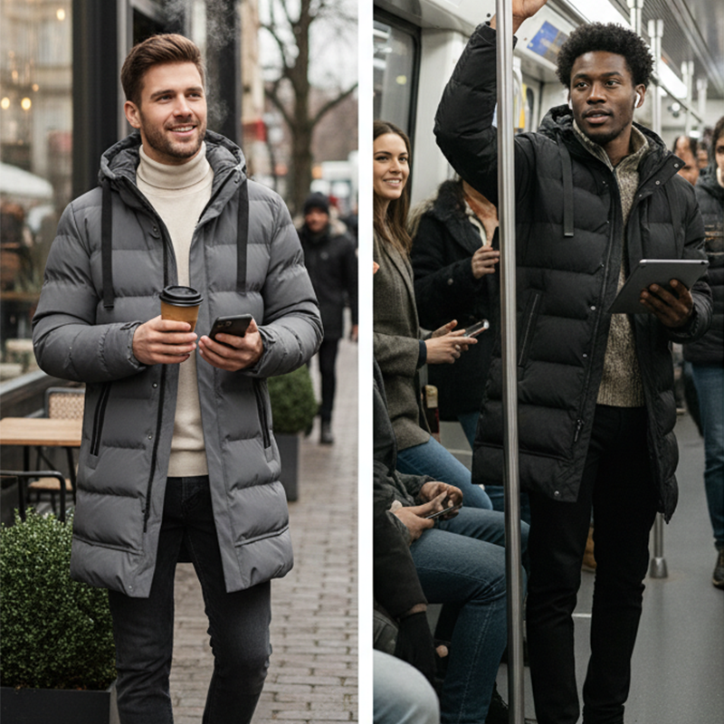 (Geschenk-Tipp) Kuschelwohl™ Mittellange Herren-Steppjacke mit Kapuze – Das perfekte Geschenk für Papa 🎁 – 🎄 Weihnachts-Sale & Sofort-Rabatt