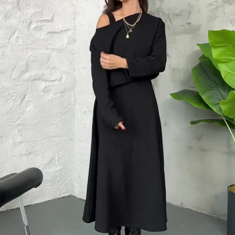Damen-Rippstrick-2-teiliges Midikleid-Set
