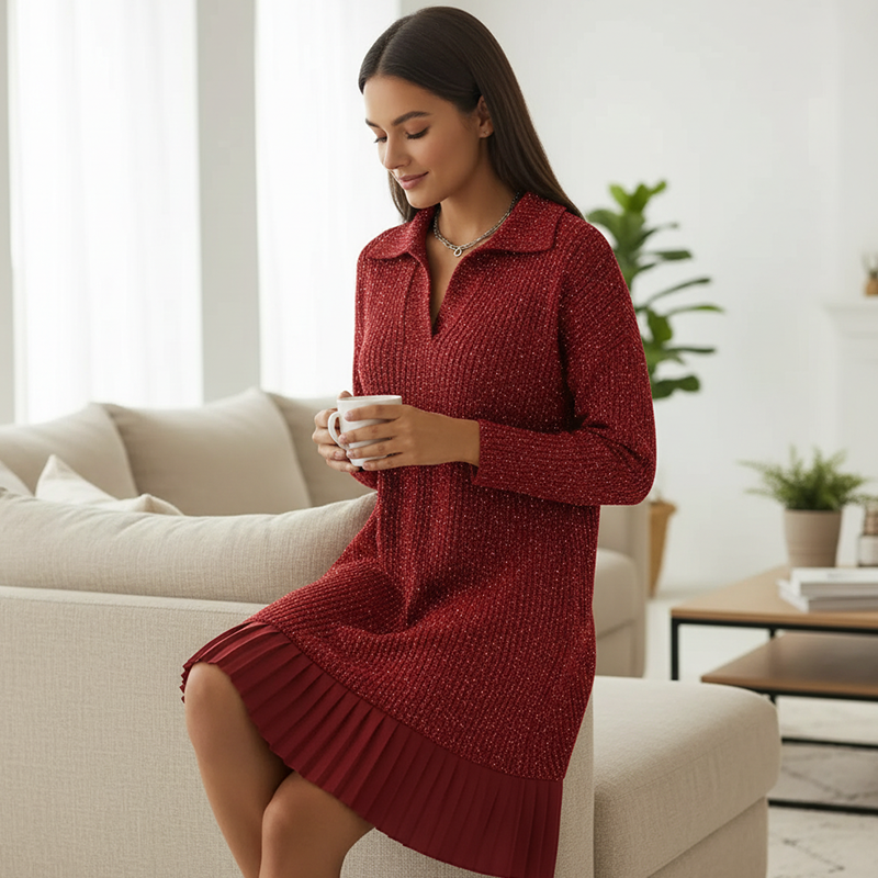 Kuschelwohl™ Glitzer-Kleid mit Revers (A-Linie) – Festlich, Kurz & Hautfreundlich 👗✨ (Weihnachts-Sale)