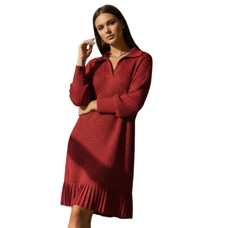 Kuschelwohl™ Glitzer-Kleid mit Revers (A-Linie) – Festlich, Kurz & Hautfreundlich 👗✨ (Weihnachts-Sale)