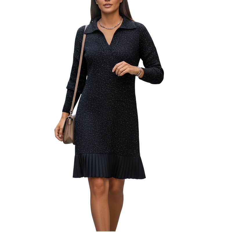 Kuschelwohl™ Glitzer-Kleid mit Revers (A-Linie) – Festlich, Kurz & Hautfreundlich 👗✨ (Weihnachts-Sale)