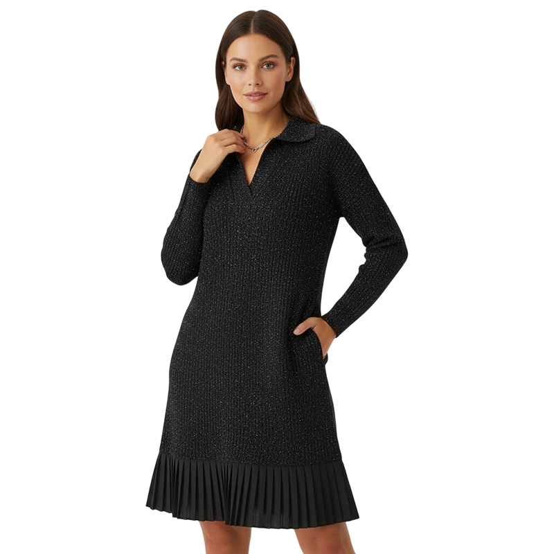 Kuschelwohl™ Glitzer-Kleid mit Revers (A-Linie) – Festlich, Kurz & Hautfreundlich 👗✨ (Weihnachts-Sale)