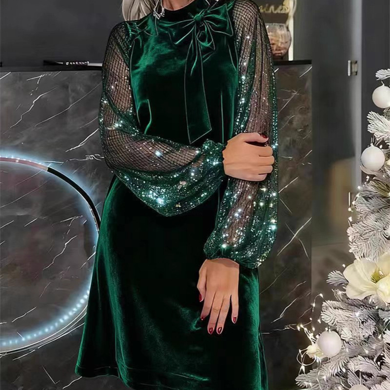 ⌛ Nur noch 3 Tage – 40 % auf alles! ⏰Kuschelwohl® Edles Paillettenkleid mit Schleifen-Detail – Das Original – 40% Weihnachts-Rabatt
