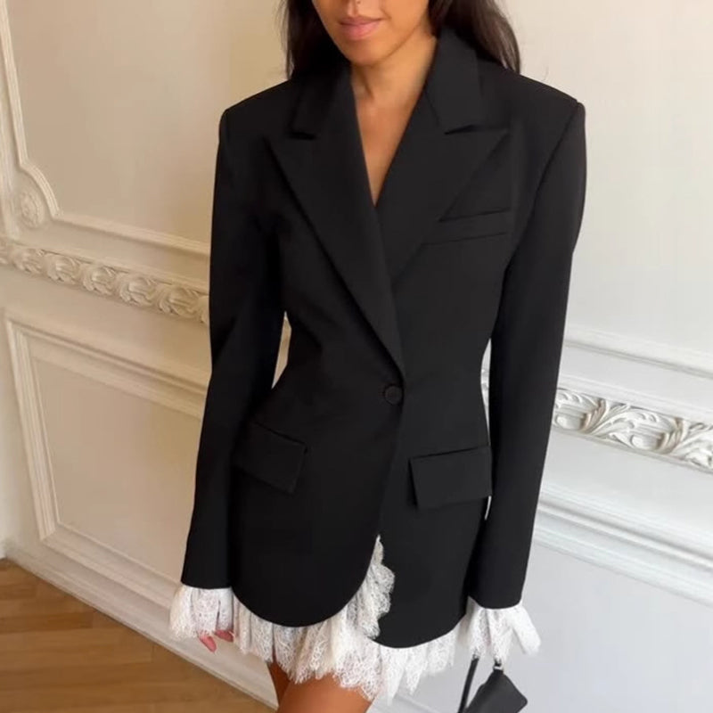 Fröhliches Neujahr! 50% auf alles 🎊⏰Blazerkleid mit Langarm & Spitzenbesatz👗