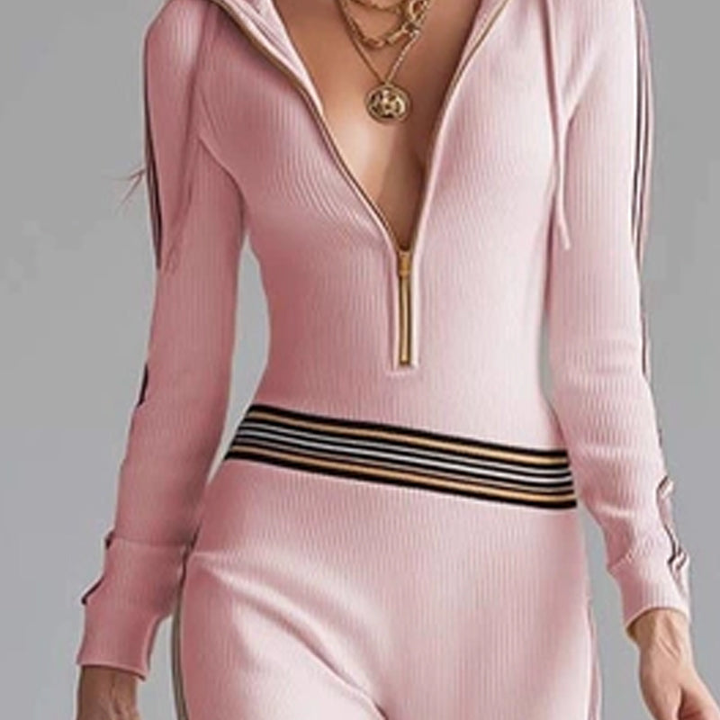 📢📢60% de réduction ! 🌟 Combinaison-Pantalon Sport Chic à Capuche – Col en V, Rayures Rétro & Jambe Évasée 💕👟