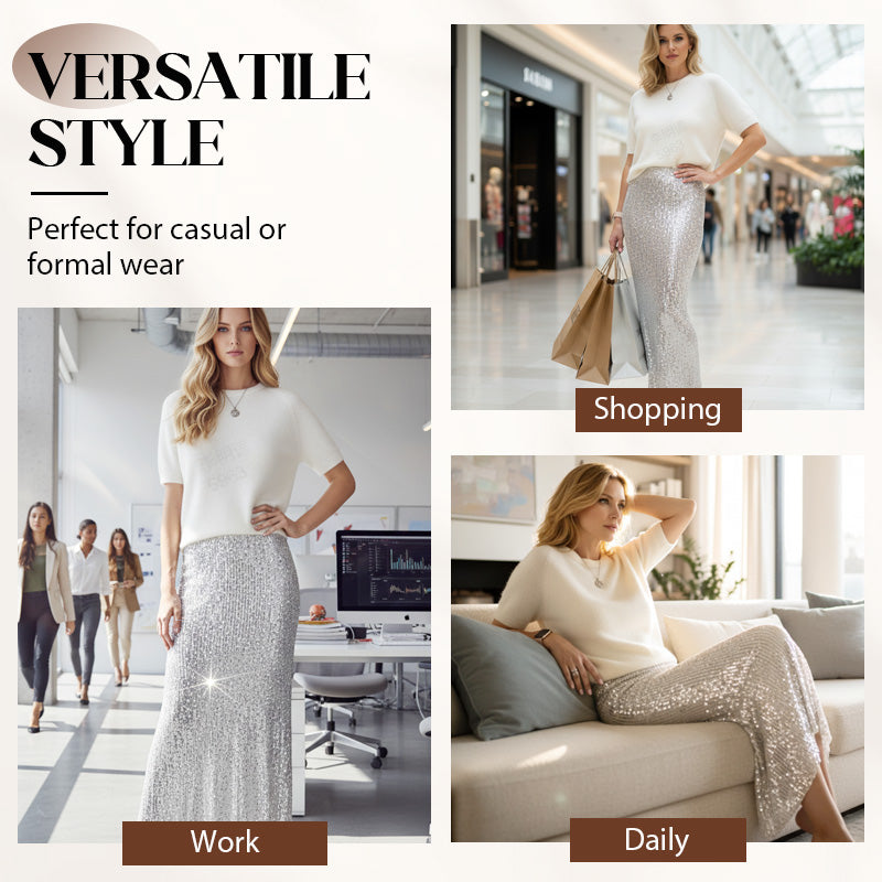 Damen zweiteiliges Set: Strickoberteil und Paillettenrock