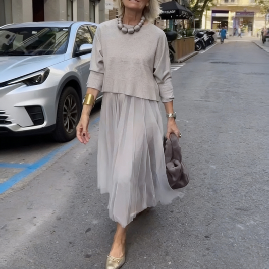 Damen zweiteiliges Set: Langarm-Oberteil und ärmelloses Kleid