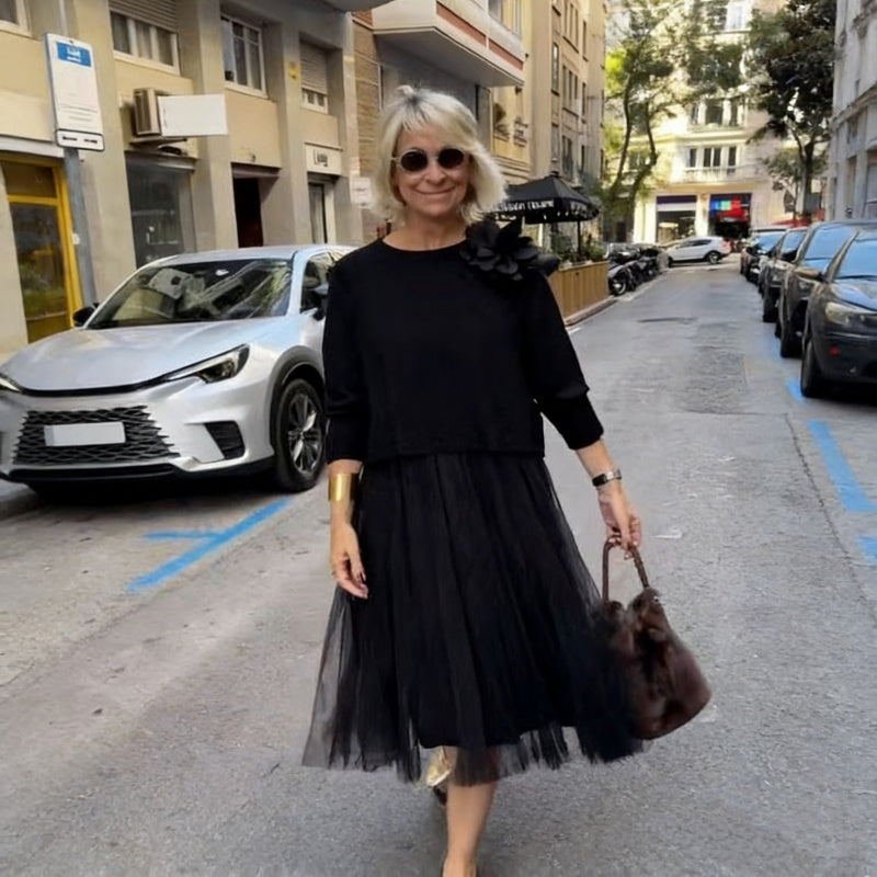 Damen zweiteiliges Set: Langarm-Oberteil und ärmelloses Kleid