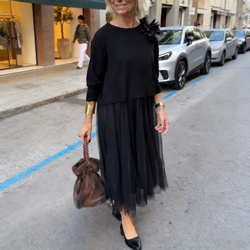 Damen zweiteiliges Set: Langarm-Oberteil und ärmelloses Kleid