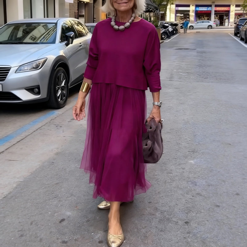 Damen zweiteiliges Set: Langarm-Oberteil und ärmelloses Kleid