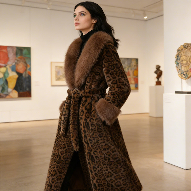 Winter-Räumungsverkauf✨🎅Weihnachtsangebote – Nur für kurze Zeit!⏰Damens Leopardenmuster-Mantel aus kuscheligem Kunstpelz mit Gürtel🧥