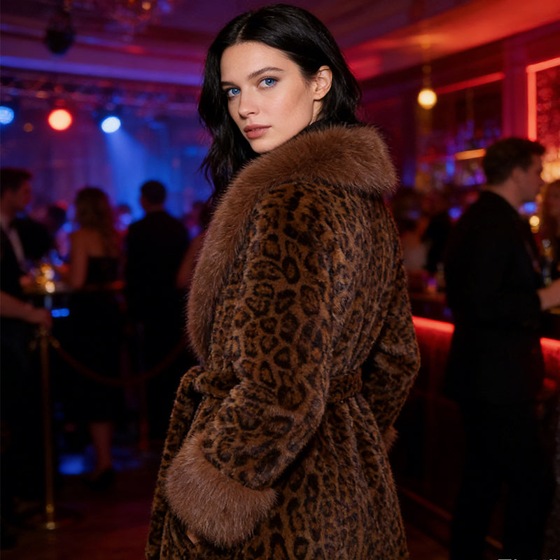 Winter-Räumungsverkauf✨🎅Weihnachtsangebote – Nur für kurze Zeit!⏰Damens Leopardenmuster-Mantel aus kuscheligem Kunstpelz mit Gürtel🧥