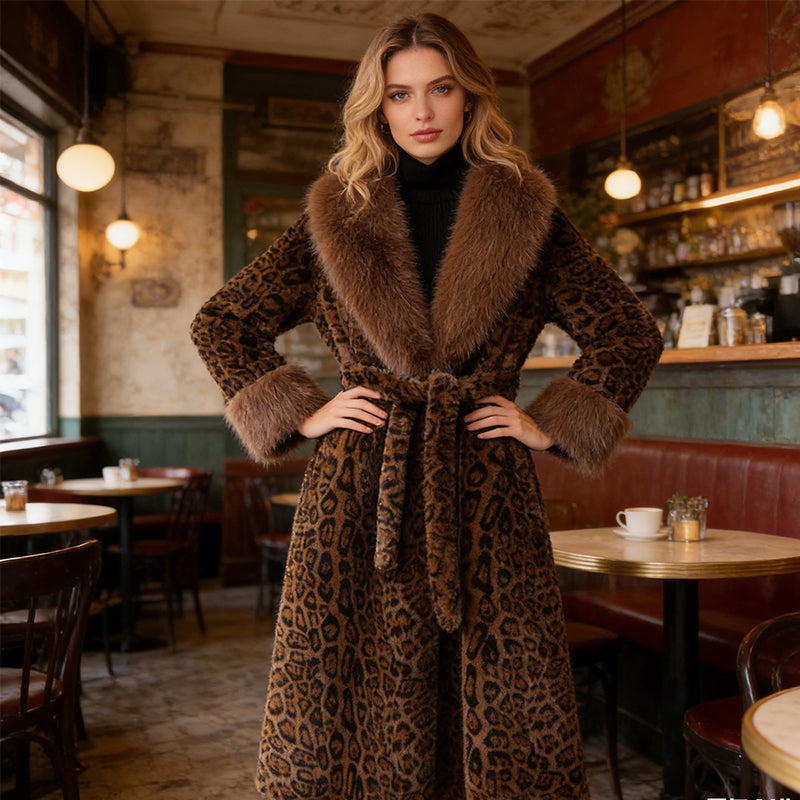 Winter-Räumungsverkauf✨🎅Weihnachtsangebote – Nur für kurze Zeit!⏰Damens Leopardenmuster-Mantel aus kuscheligem Kunstpelz mit Gürtel🧥