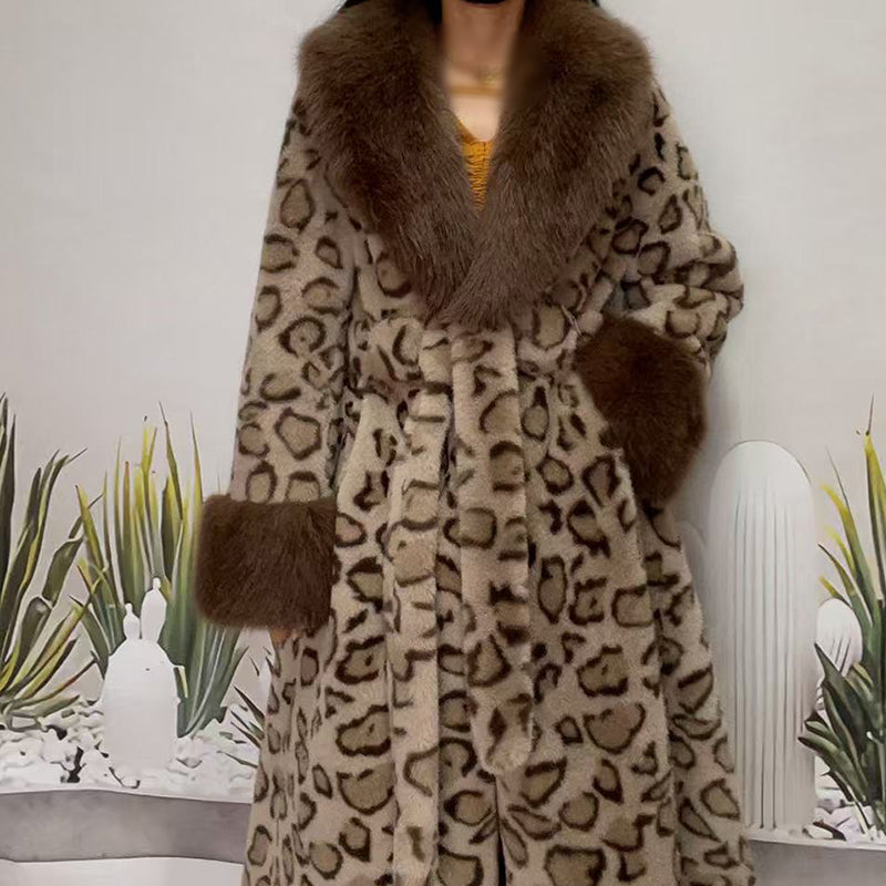Winter-Räumungsverkauf✨🎅Weihnachtsangebote – Nur für kurze Zeit!⏰Damens Leopardenmuster-Mantel aus kuscheligem Kunstpelz mit Gürtel🧥
