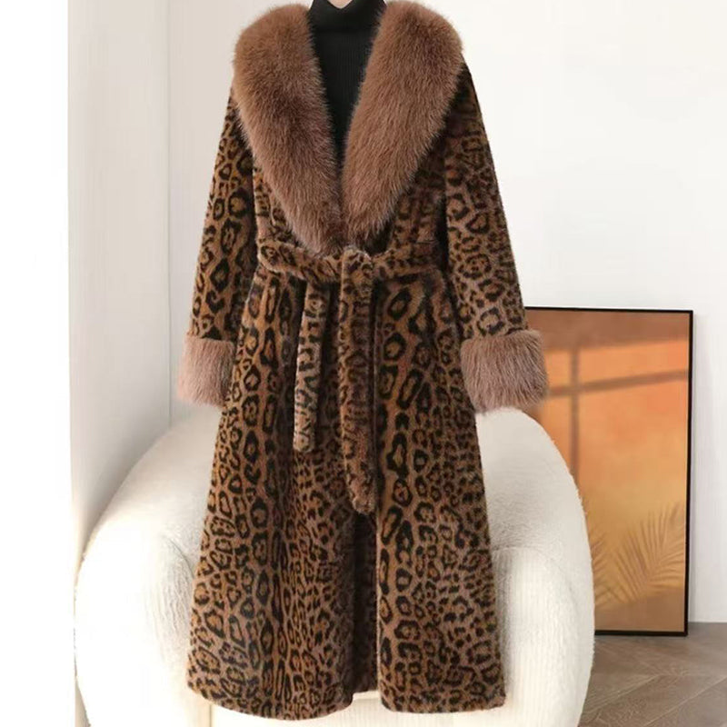 Winter-Räumungsverkauf✨🎅Weihnachtsangebote – Nur für kurze Zeit!⏰Damens Leopardenmuster-Mantel aus kuscheligem Kunstpelz mit Gürtel🧥