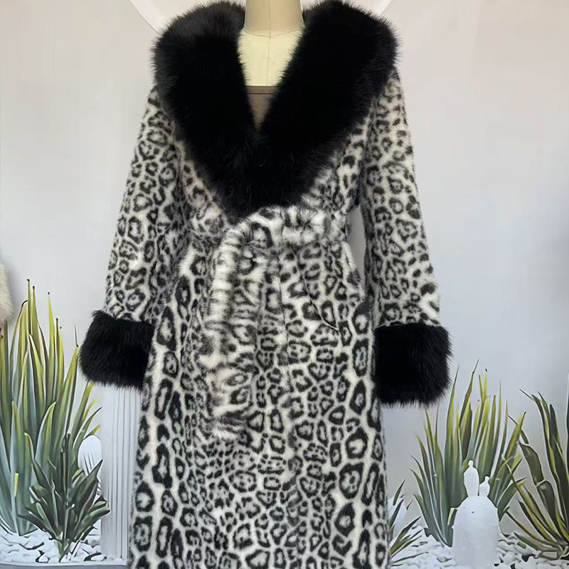 Winter-Räumungsverkauf✨🎅Weihnachtsangebote – Nur für kurze Zeit!⏰Damens Leopardenmuster-Mantel aus kuscheligem Kunstpelz mit Gürtel🧥