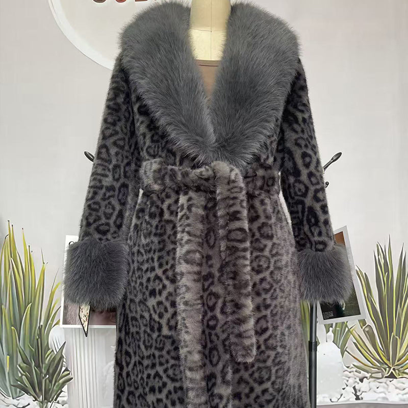 Winter-Räumungsverkauf✨🎅Weihnachtsangebote – Nur für kurze Zeit!⏰Damens Leopardenmuster-Mantel aus kuscheligem Kunstpelz mit Gürtel🧥