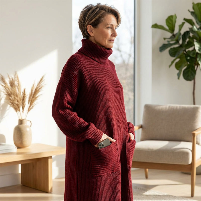 🔥Neujahrs-Sonderangebot 2026🎉Damen-Strickkleid mit Rollkragen und langen Ärmeln