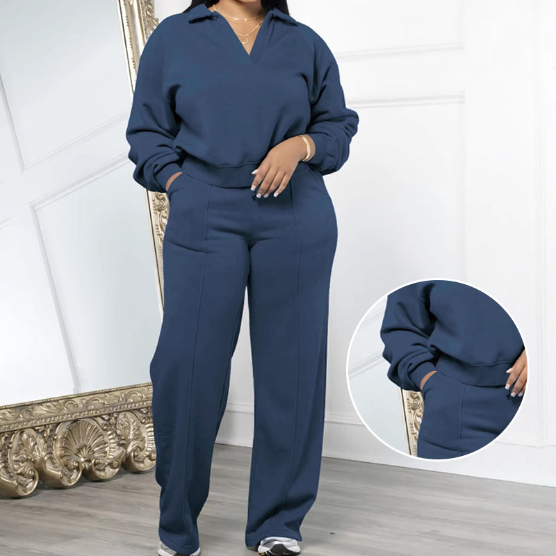 Fröhliches Neujahr! 50% auf alles 🎊⏰Damen Sweatshirt Set V-Ausschnitt Langarm Jogginganzug Baumwolle Freizeit Homeoffice