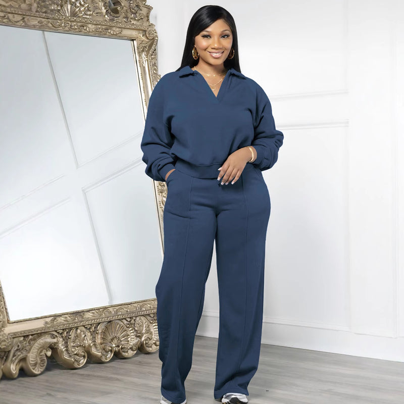 Fröhliches Neujahr! 50% auf alles 🎊⏰Damen Sweatshirt Set V-Ausschnitt Langarm Jogginganzug Baumwolle Freizeit Homeoffice