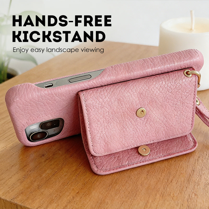 Schützende pinkfarbene Handyhülle mit Spiegel und Handgelenkschlaufe